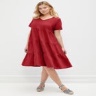Cotton Spandex V-Neck Short Sleeve Tiered A-Line Dress image number 0