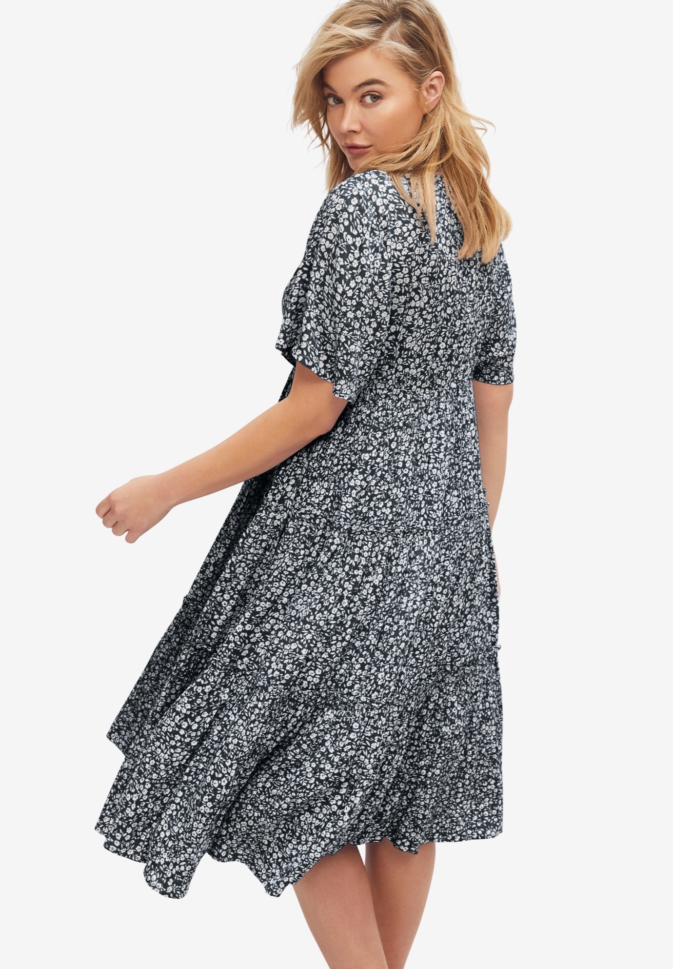 Tiered Midi Dress With Surplice Neckline image number 1