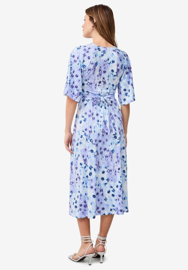 Knit Midi Dress With Surplice Neckline & Waist Tie image number 1