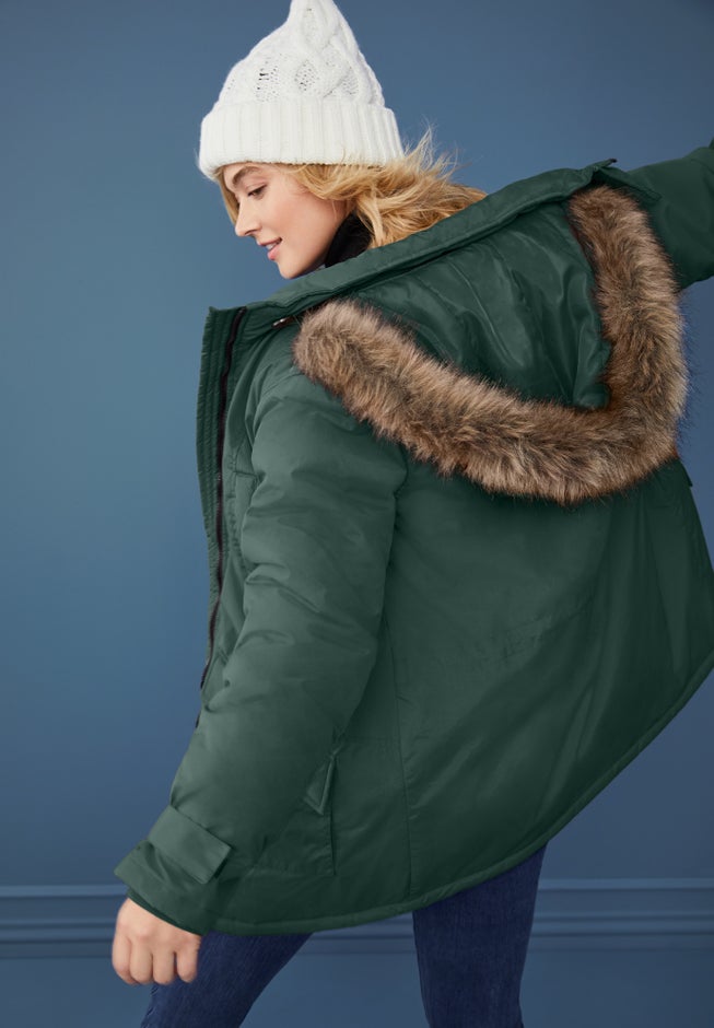 Faux Fur Trim Two-Way Zip-Front Mid-Length Parka image number 1