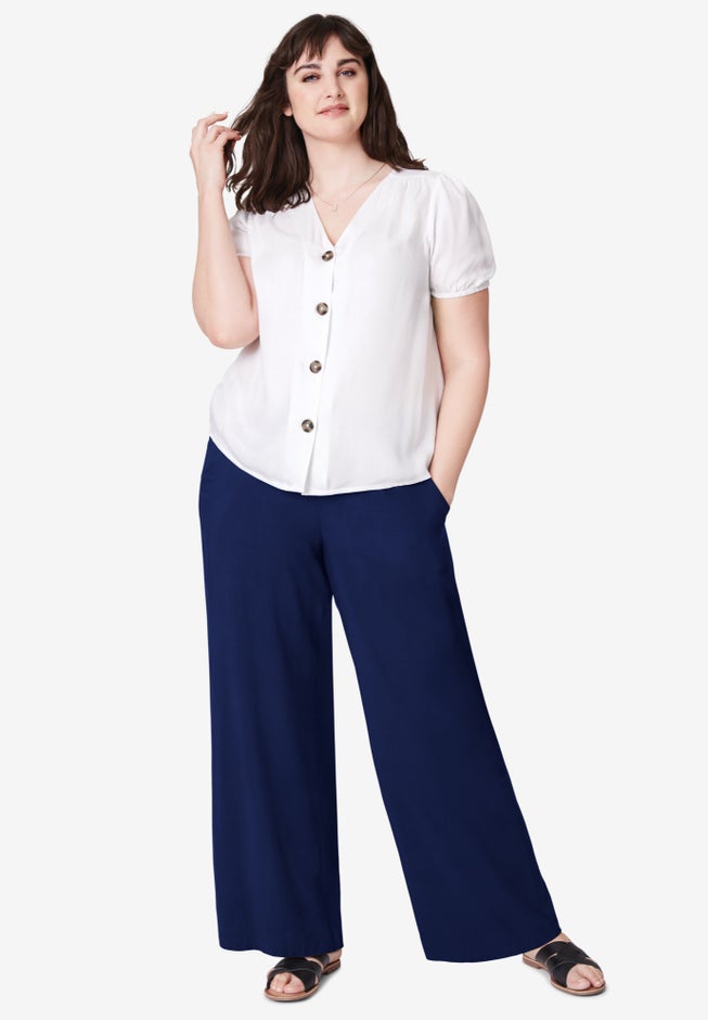Wide-Leg Soft Pants with Back Elastic image number 0