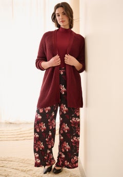 Wide-Leg Back Elastic Flat Front Soft Pants