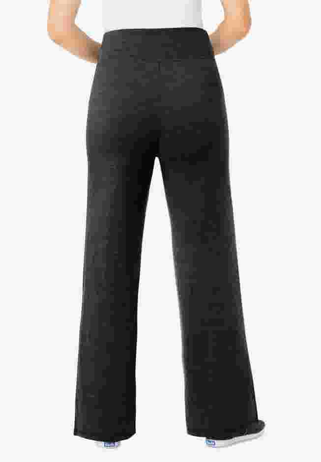 Womens Plus-Size Stretch-Cotton Knit Pull-On Wide-Leg Leggings image number 1