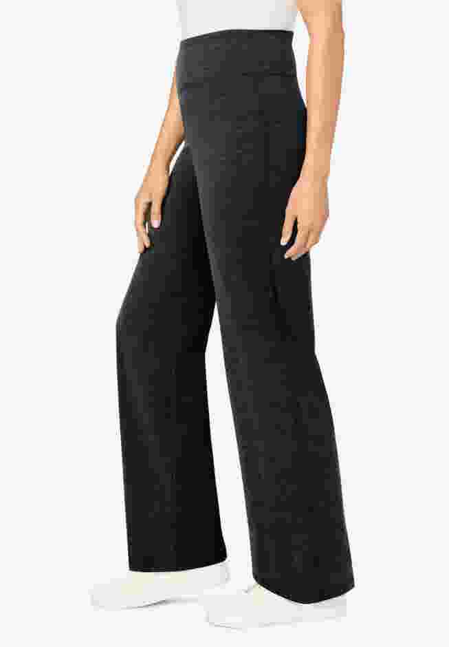 Womens Plus-Size Stretch-Cotton Knit Pull-On Wide-Leg Leggings image number 2