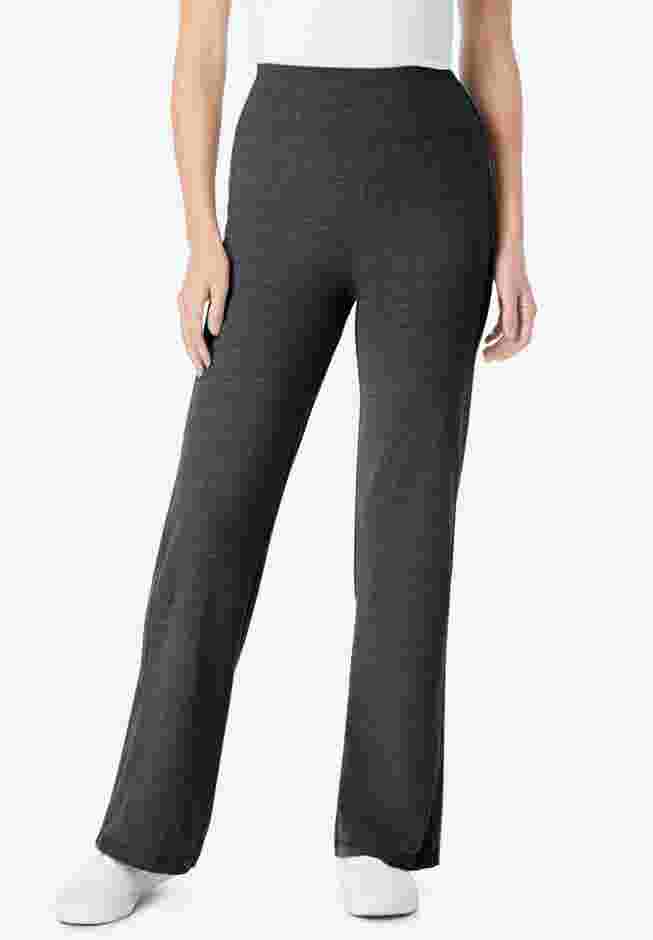 Womens Plus-Size Stretch-Cotton Knit Pull-On Wide-Leg Leggings image number 0