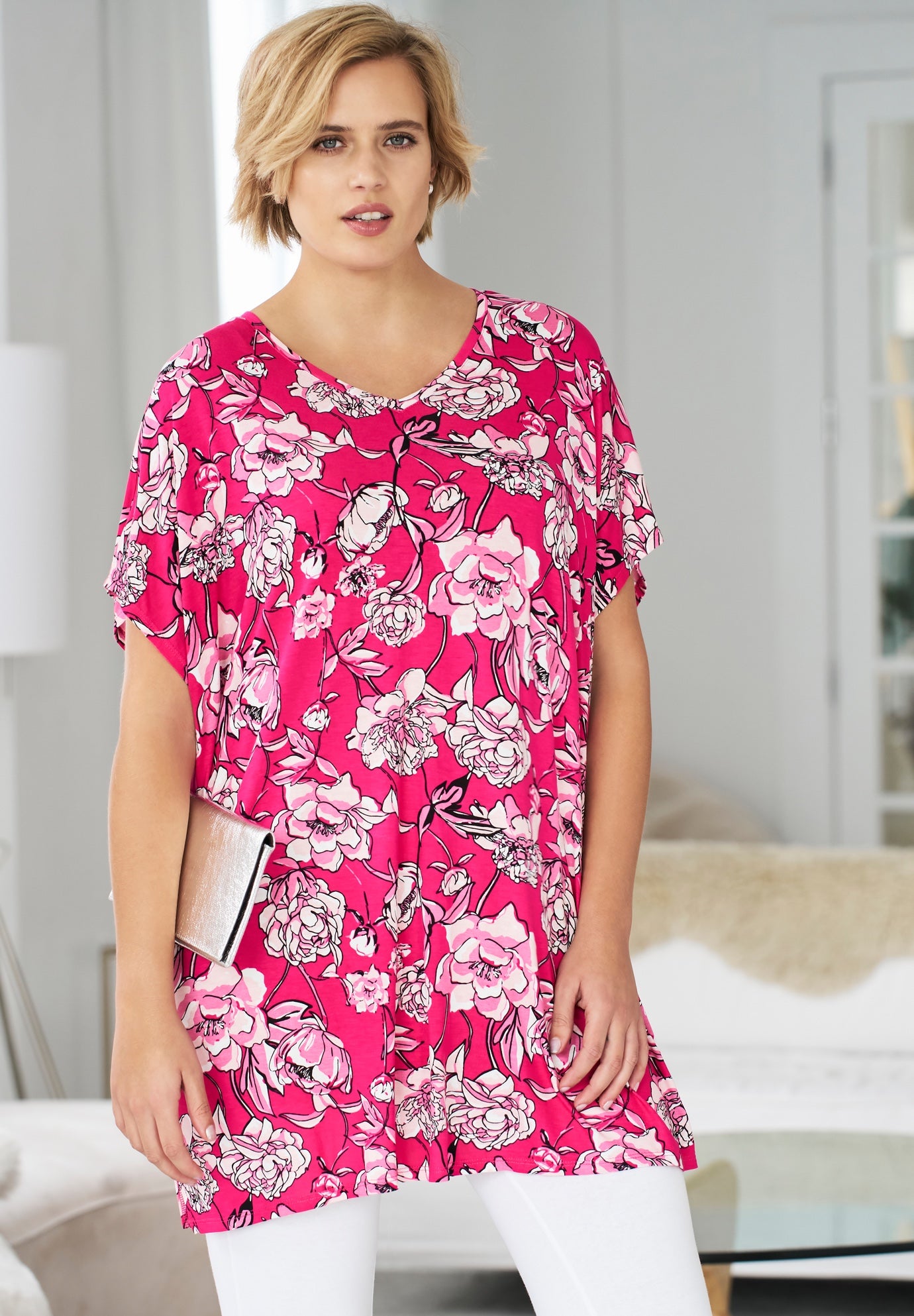 Stretch Knit Scoop Neck Oversized Tunic image number 0