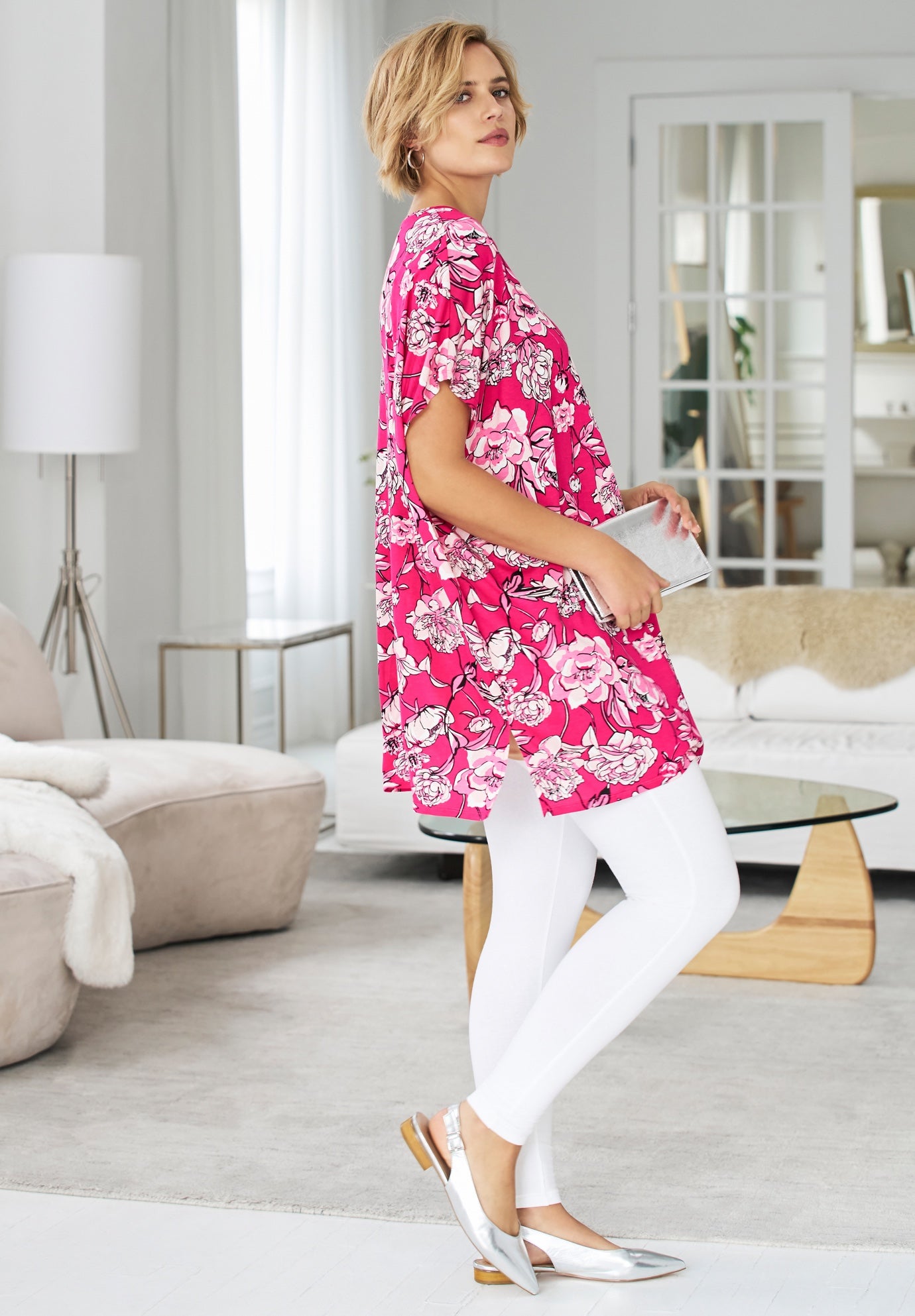 Stretch Knit Scoop Neck Oversized Tunic image number 2