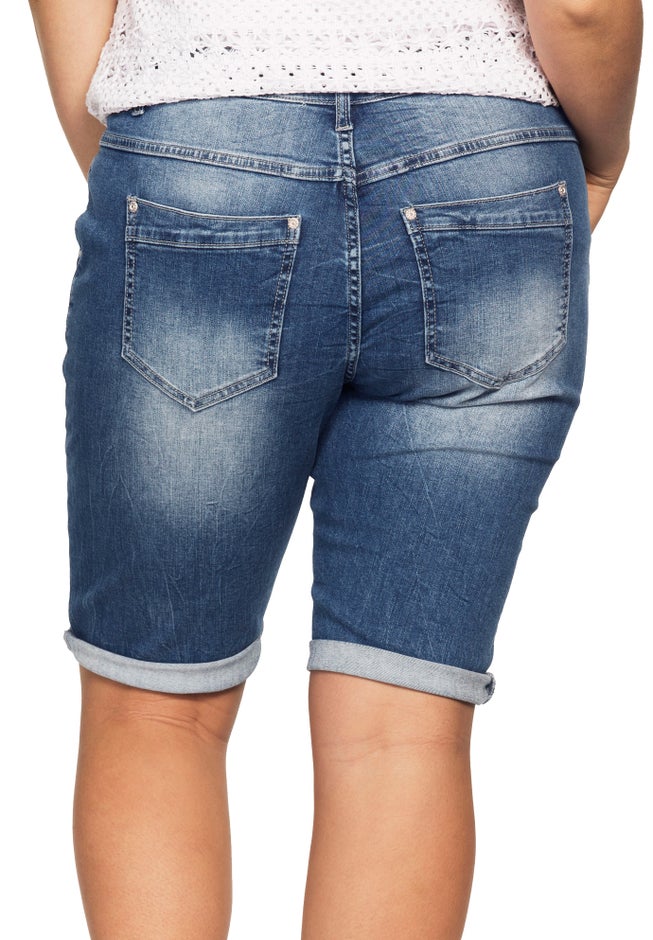 Mid-Rise Button-Front Stretch Denim Shorts image number 1