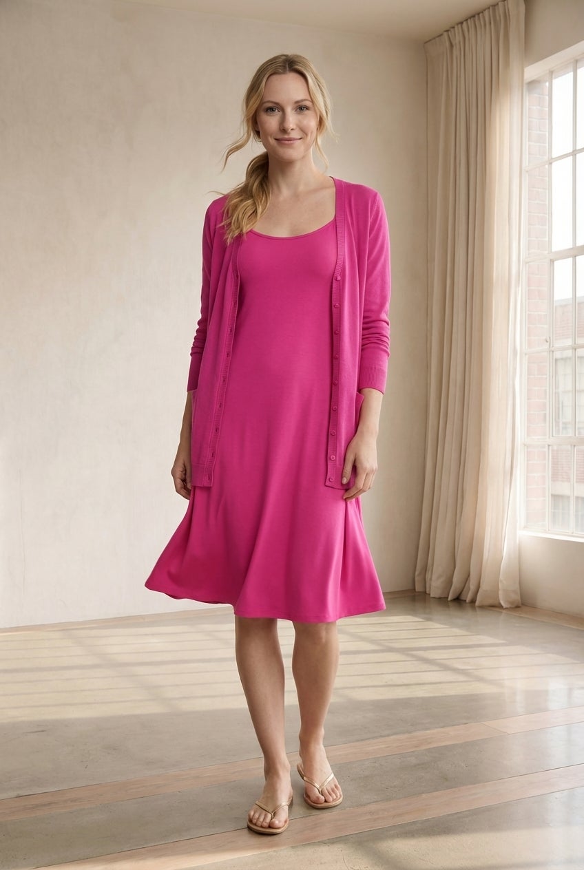 Stretch Jersey Knit A-Line Scoop Neck Tank Dress image number 2
