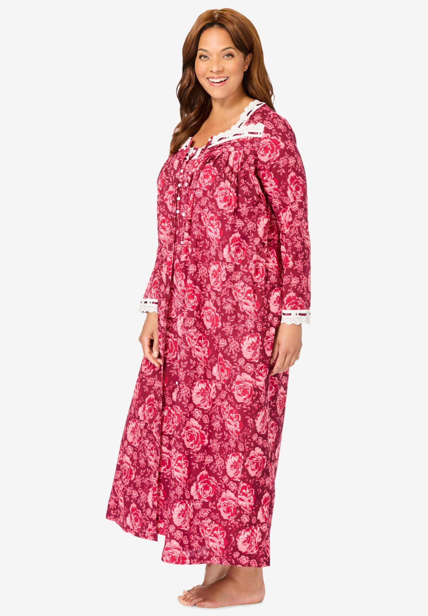 Long 2-Piece Cabbage-Rose Peignoir Set image number 2