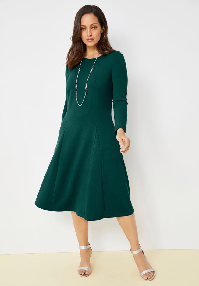 Jessica London Women's Plus Size Long Sleeve Stretch Ponte Dress - 16 W, Emerald Green Jessica London Women's Plus Size Long Sleeve Stretch Ponte Dress - 16 W, Emerald Green