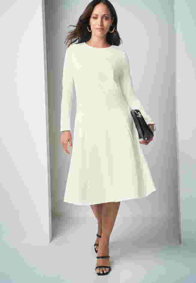Long Sleeve Stretch Ponte Dress image number 0