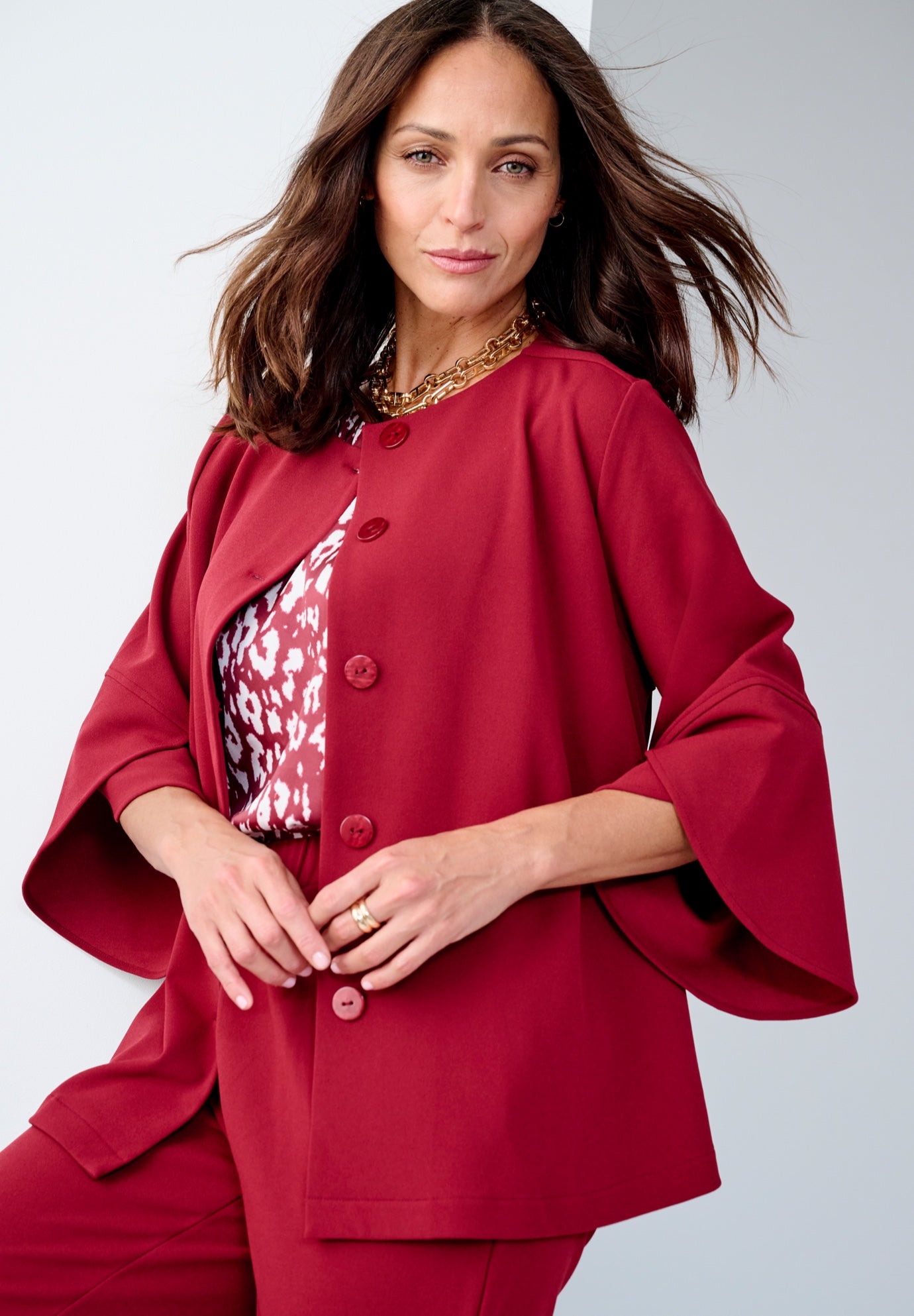 Stretch Knit Crepe Bell Sleeve 2-Piece Set image number 1