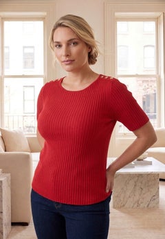 Button Ribbed Knit Pullover Sweater