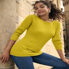 Ribbed Knit Pullover Boatneck Sweater image number null