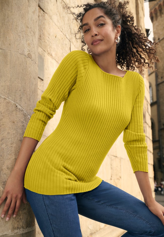 Ribbed Knit Pullover Boatneck Sweater image number 1