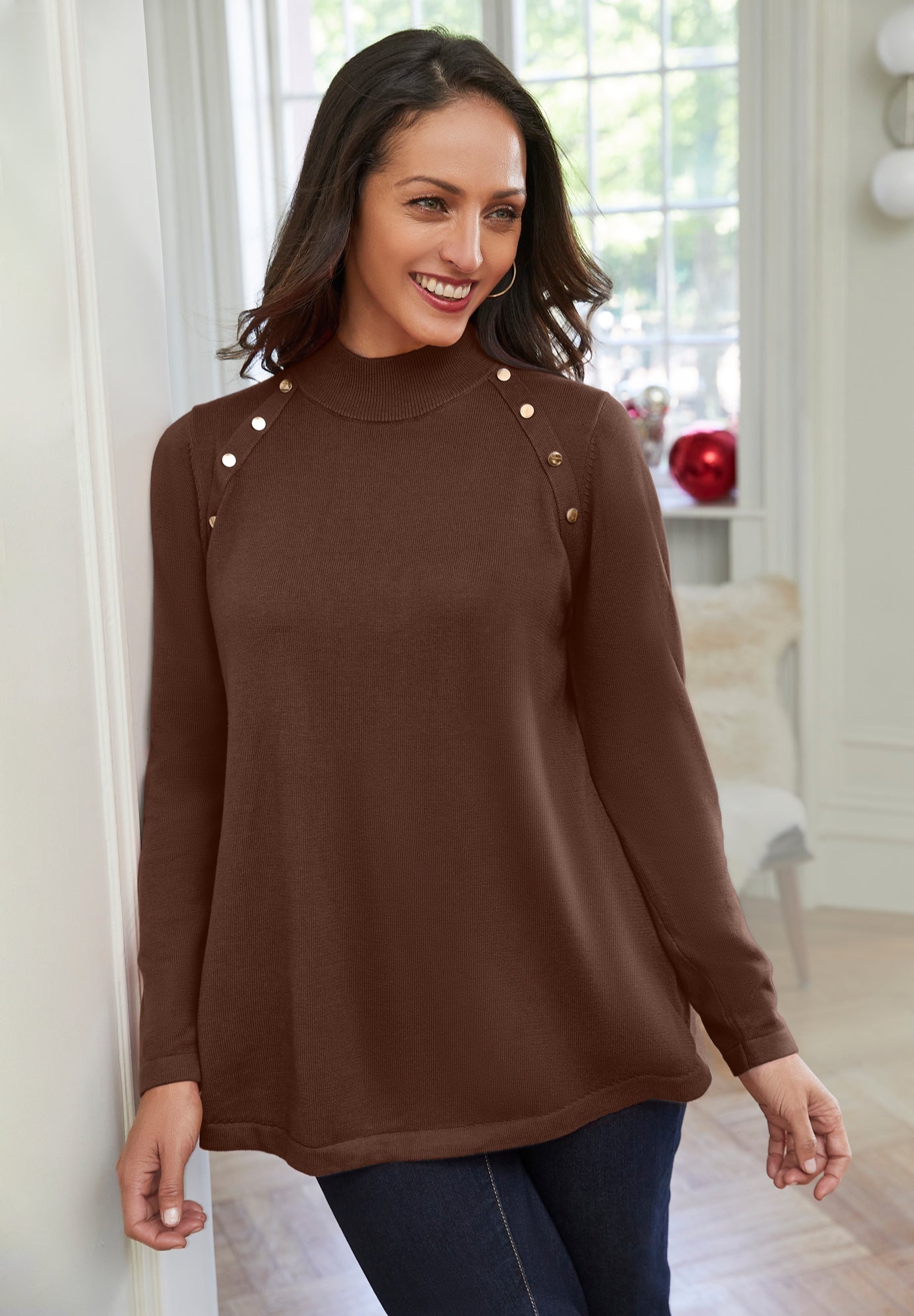 Gold Button Mockneck Sweater image number 0