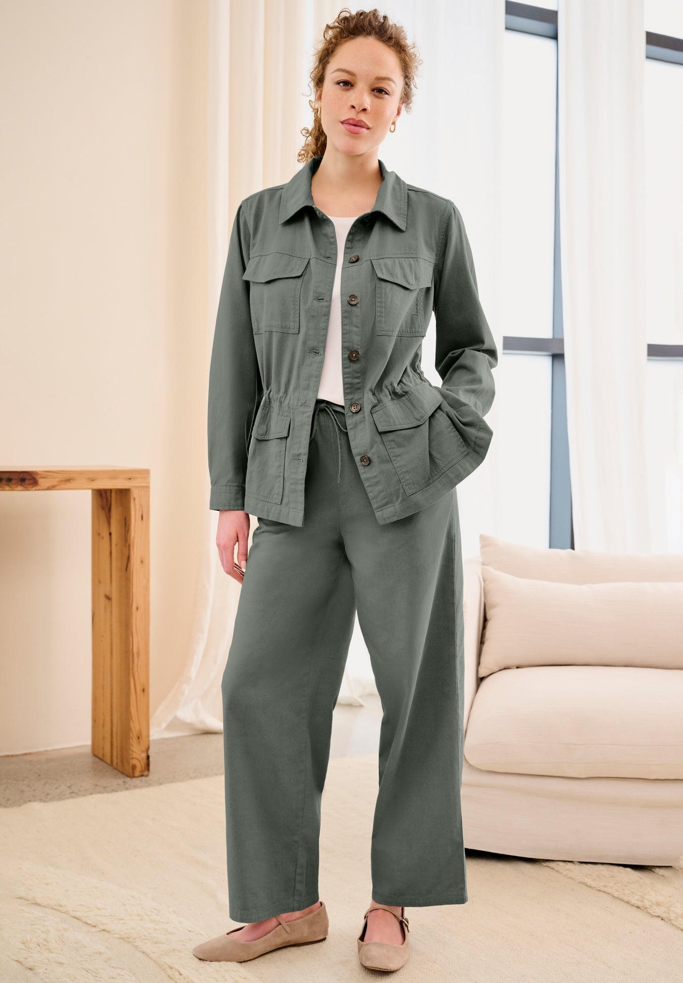 ADJUSTABLE WAIST BUTTON FRONT JACKET image number 0