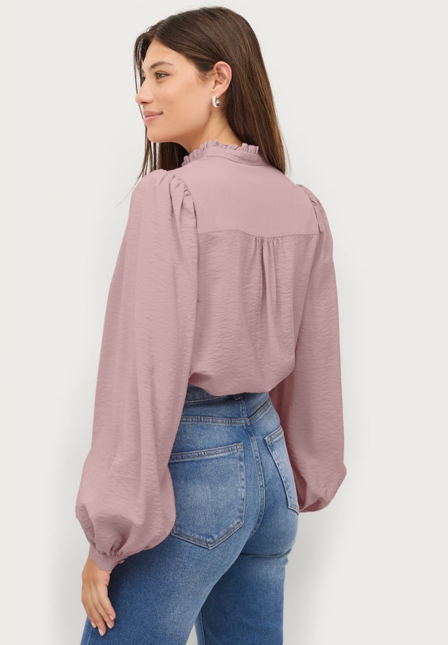 RUFFLE TRIM BUTTON FRONT BLOUSE image number 1