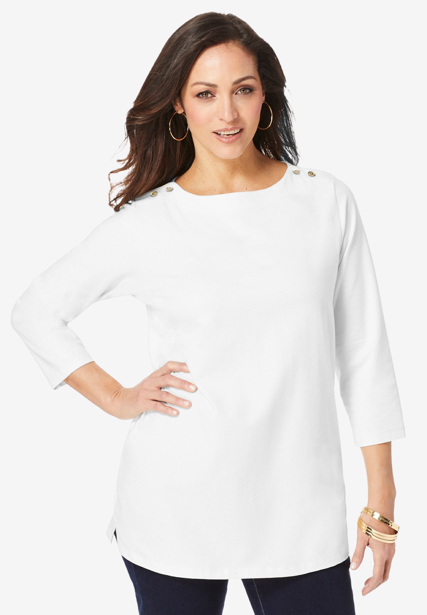 Stretch Cotton Boatneck Tunic image number 0