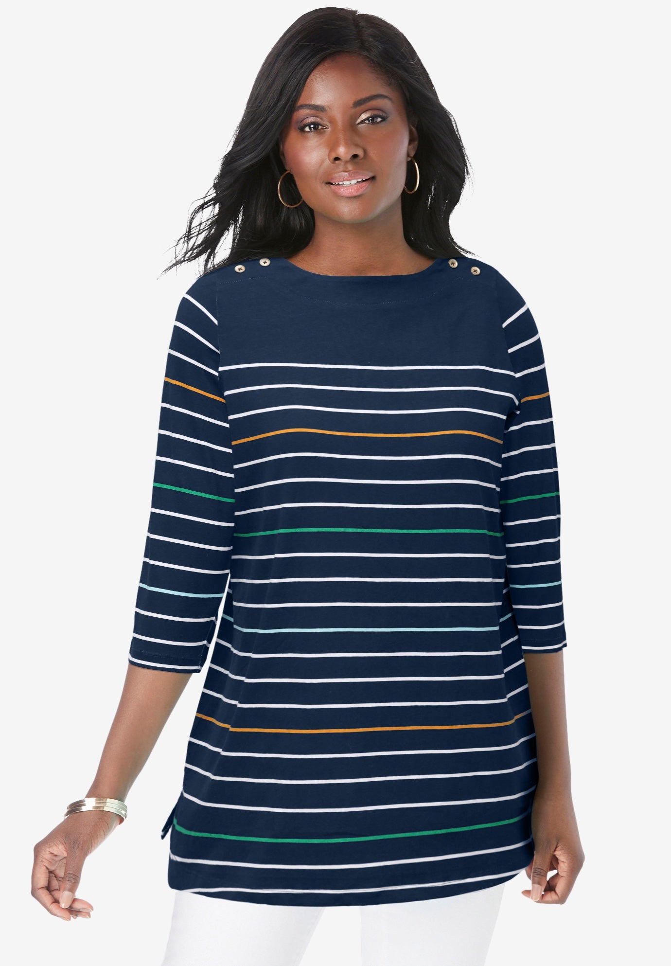 Stretch Cotton Boatneck Tunic image number 0