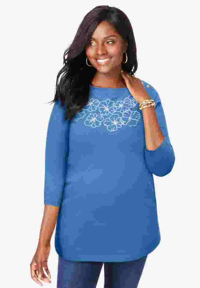 Stretch Cotton Boatneck Tunic image number 0