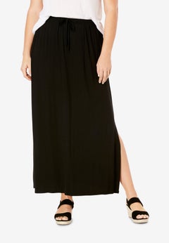 Stretch Jersey Knit Elastic Drawstring Waist Maxi Skirt