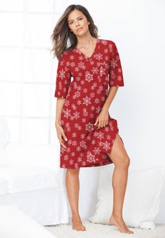 V-Neck Short Sleeve Knee-Length Cotton Sleepshirt