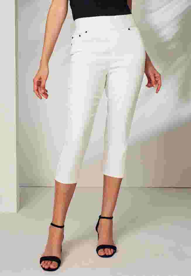 Ladies' Comfort Waist Stretch Denim Capris, White | Jessica London