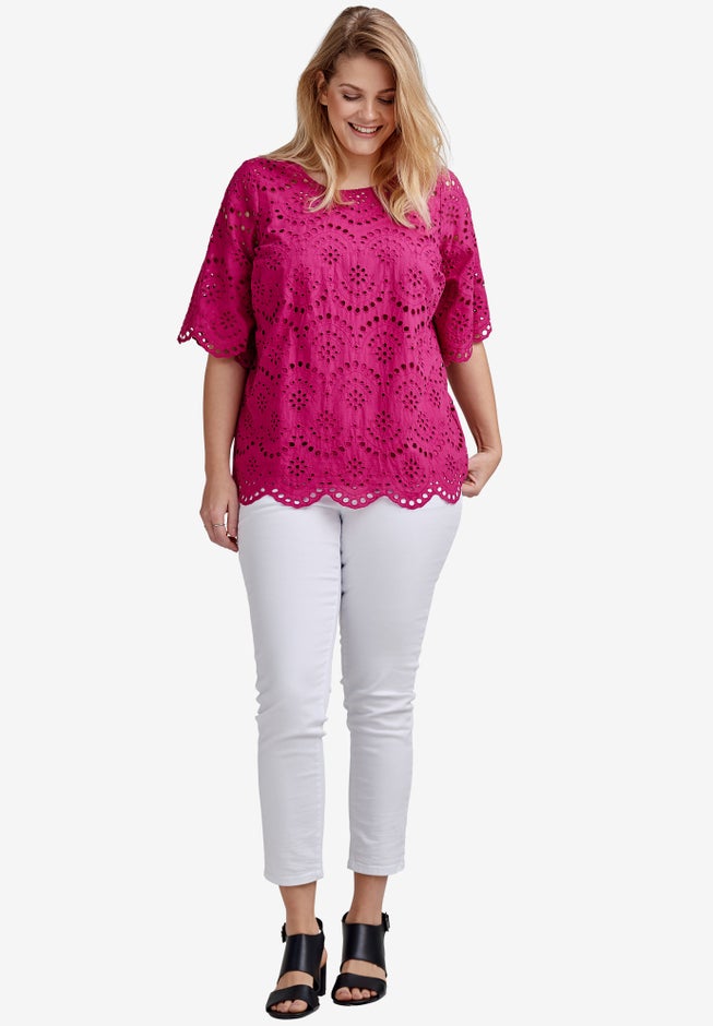 Scalloped Hem Eyelet Blouse image number 2