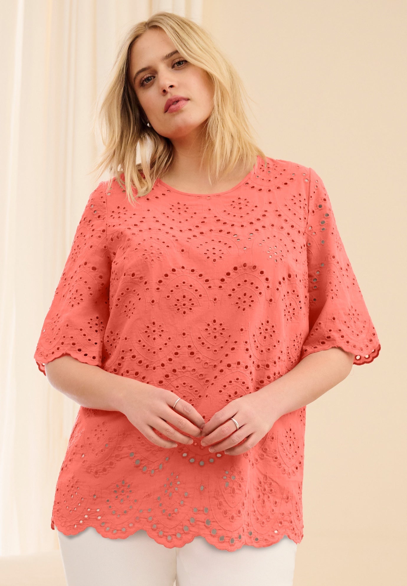 Scalloped Hem Eyelet Blouse image number 0