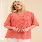 Scalloped Hem Eyelet Blouse image number null