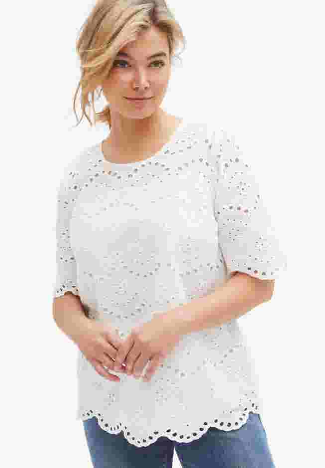Scalloped Hem Eyelet Blouse image number 0