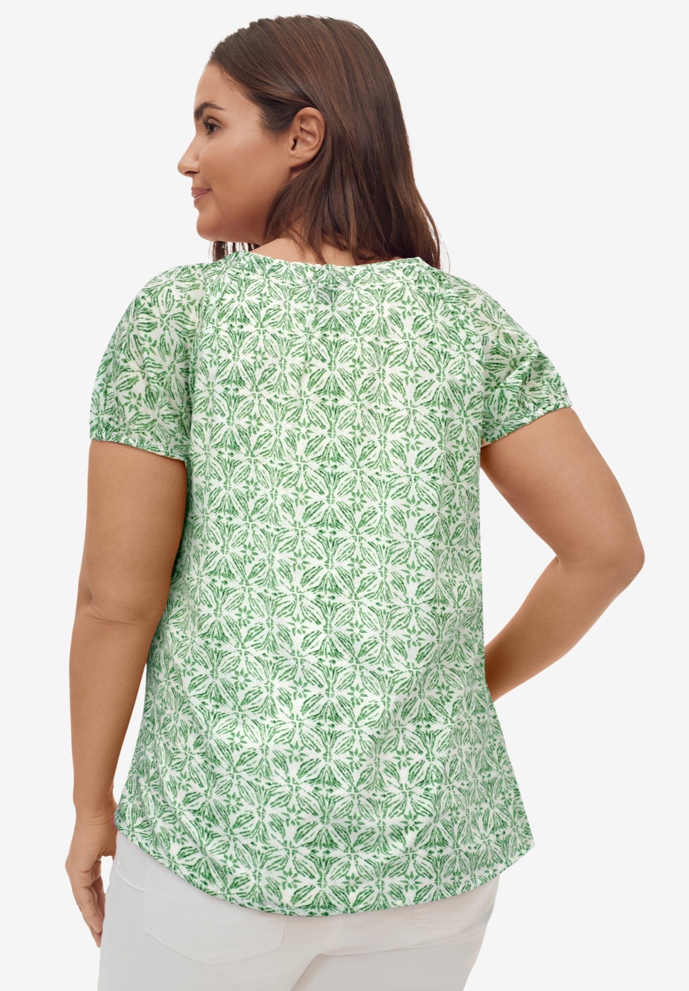 100% Cotton A-Line Peasant Blouse With Scoop Keyhole Neckline image number 1