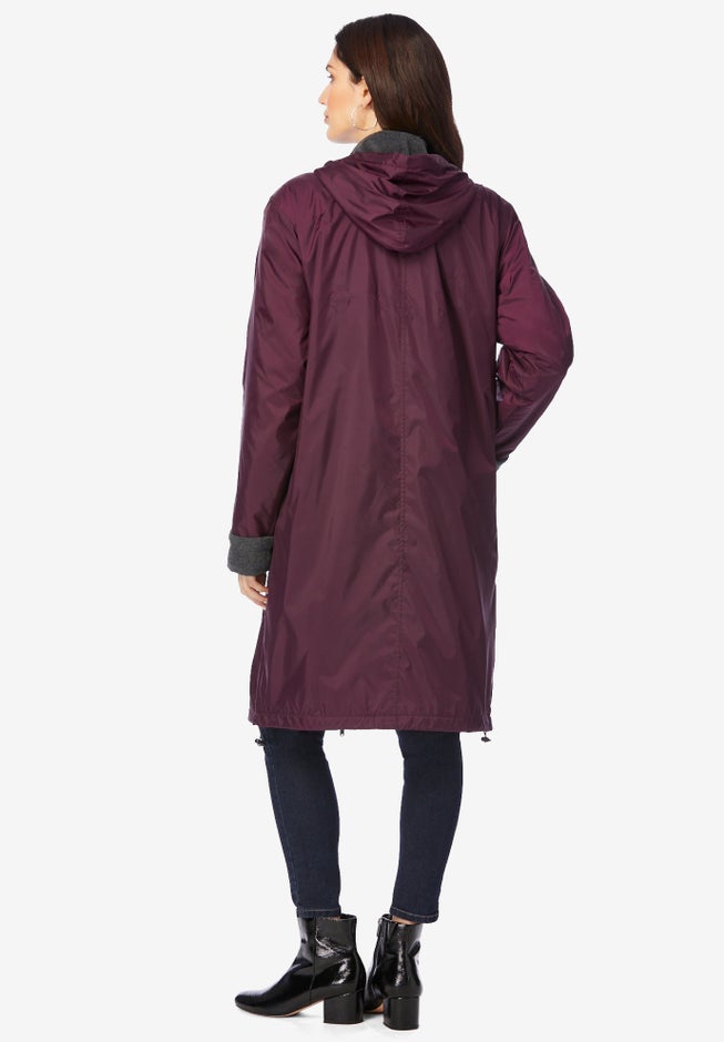 Plus Size Knee Length Hooded Nylon Jacket image number 1