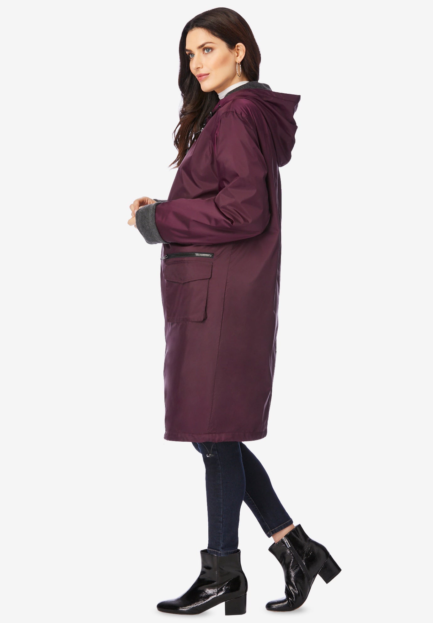 Plus Size Knee Length Hooded Nylon Jacket image number 2