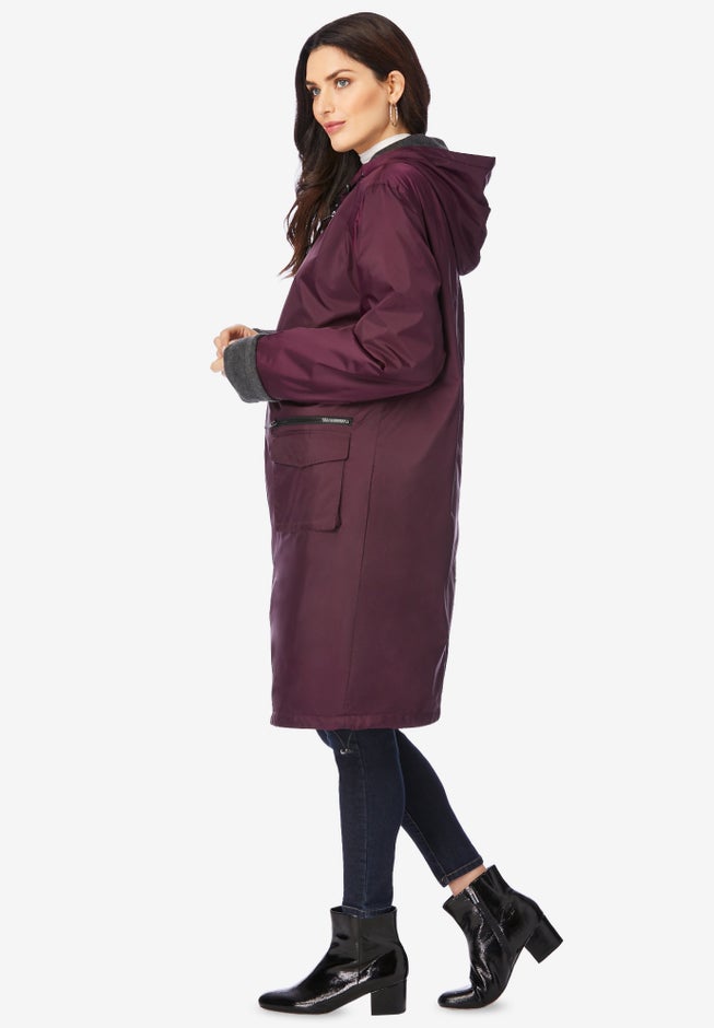 Plus Size Knee Length Hooded Nylon Jacket image number 2