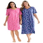 V-NECK SHORT SLEEVE KNEE-LENGTH COTTON SLEEPSHIRT image number null