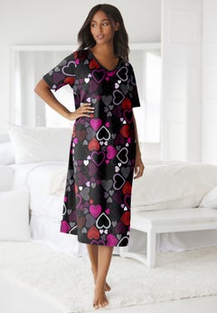V-Neck Short Sleeve Midi Cotton Sleep Shirt