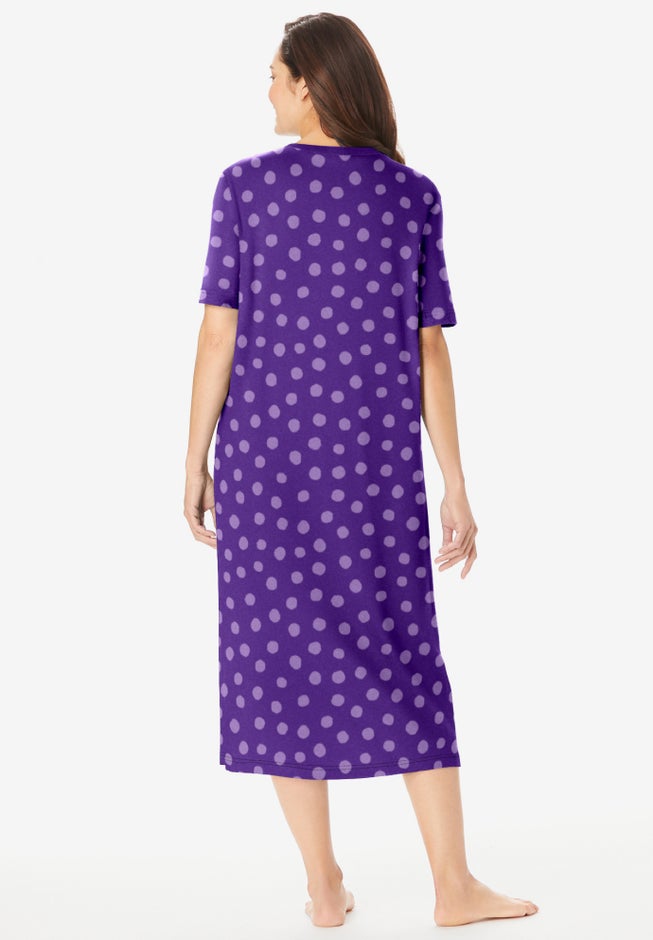 V-Neck Short Sleeve Midi Cotton Sleep Shirt image number 1