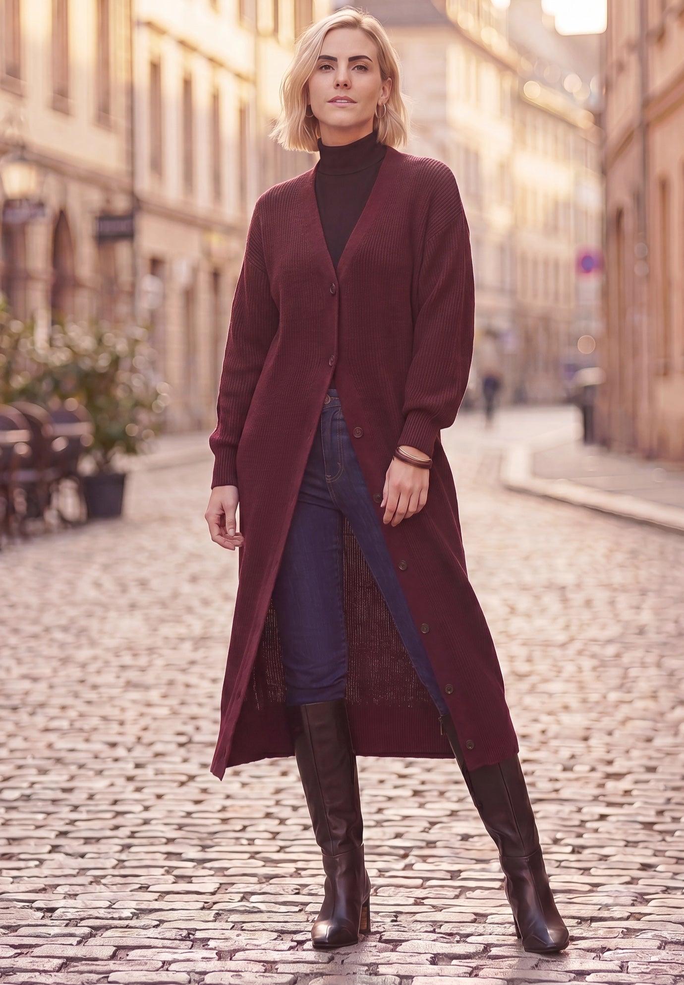 Stretch Button Front Duster Cardigan Sweater image number 0