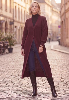 Stretch Button Front Duster Cardigan Sweater