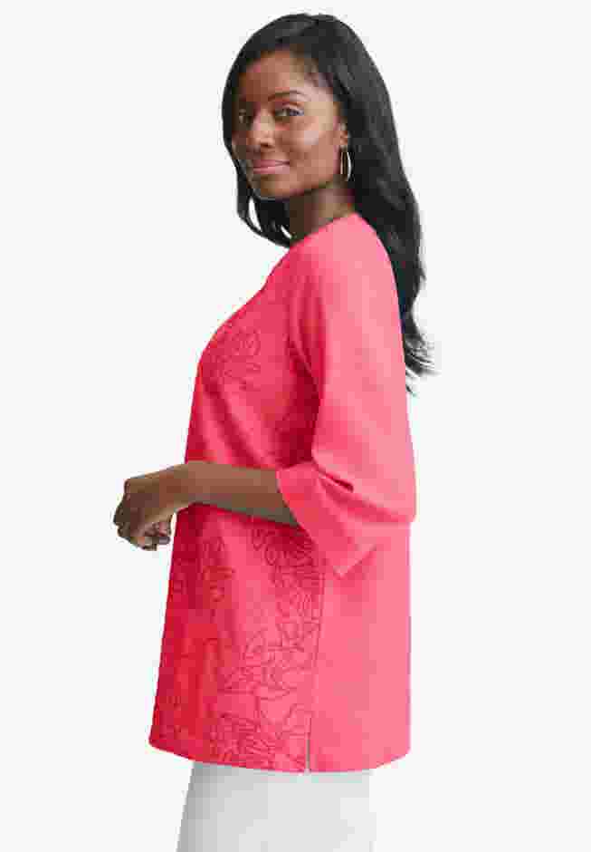 Linen V-Neck Embroidered Tunic image number 4