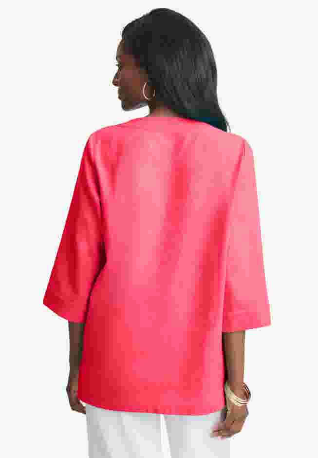 Linen V-Neck Embroidered Tunic image number 5