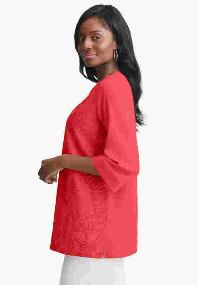Linen V-Neck Embroidered Tunic image number 2