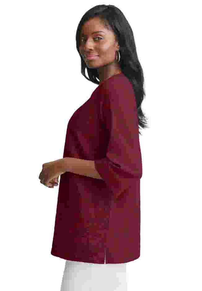 Linen V-Neck Embroidered Tunic image number 2