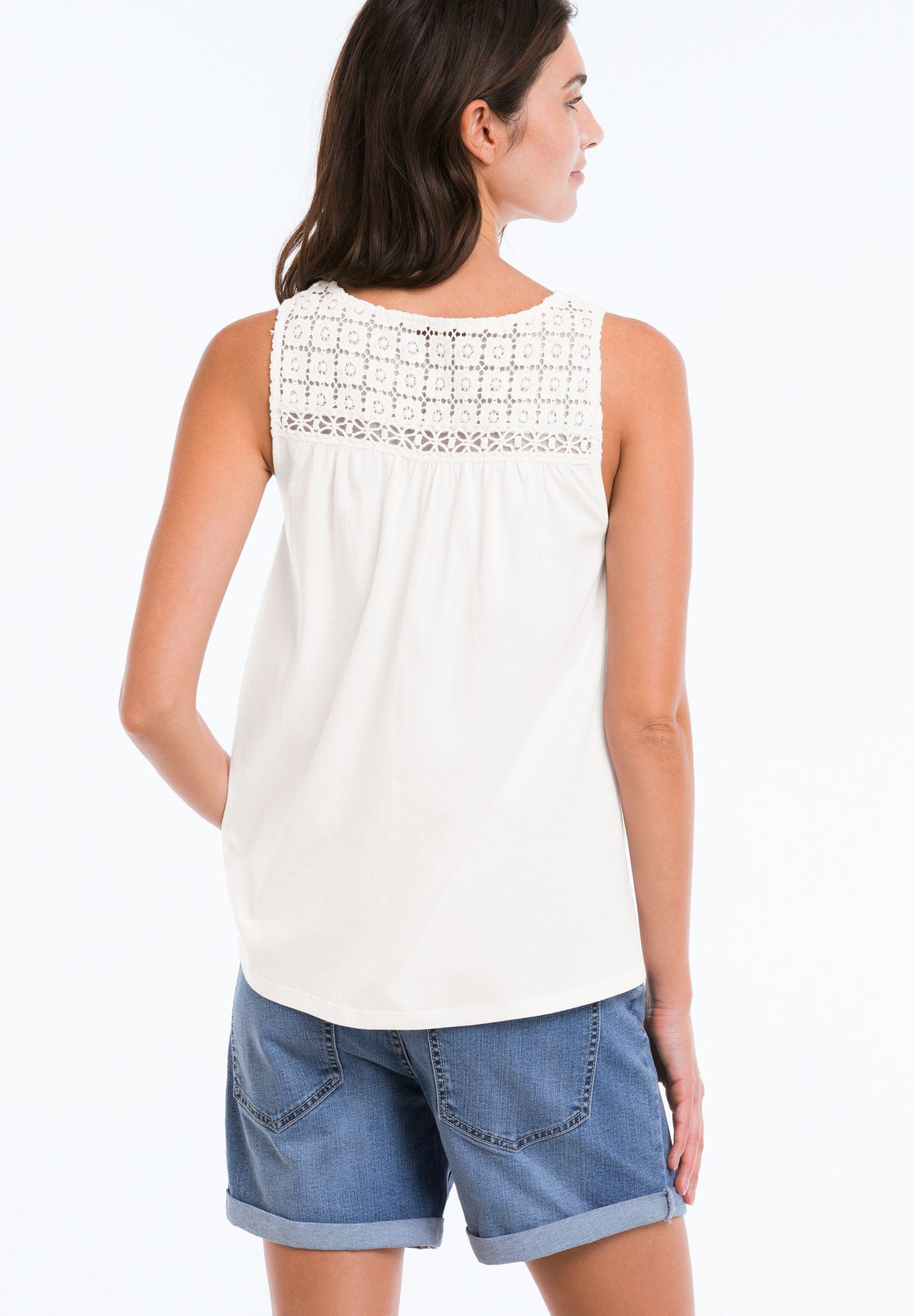 100% Cotton Crochet Scoop Neck A-Line Tank image number 1