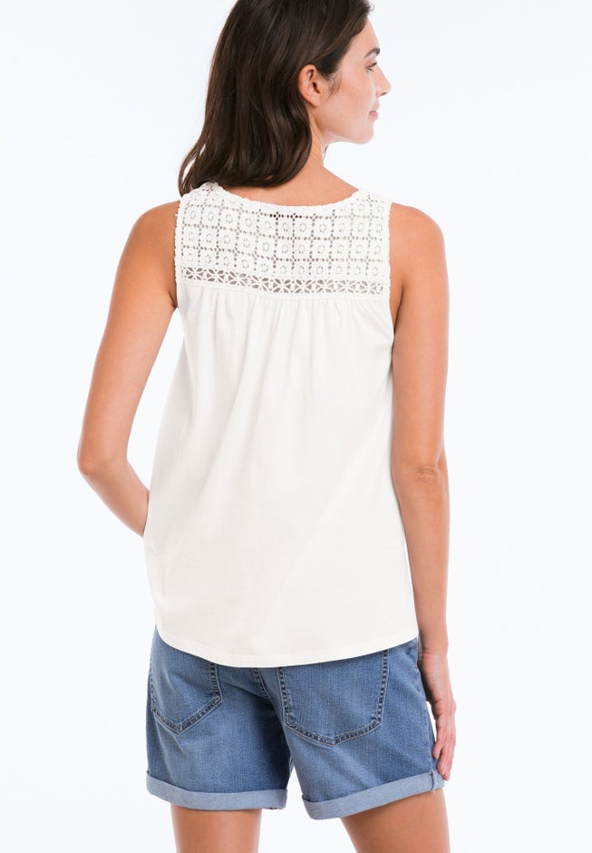 100% Cotton Crochet Scoop Neck A-Line Tank image number 1