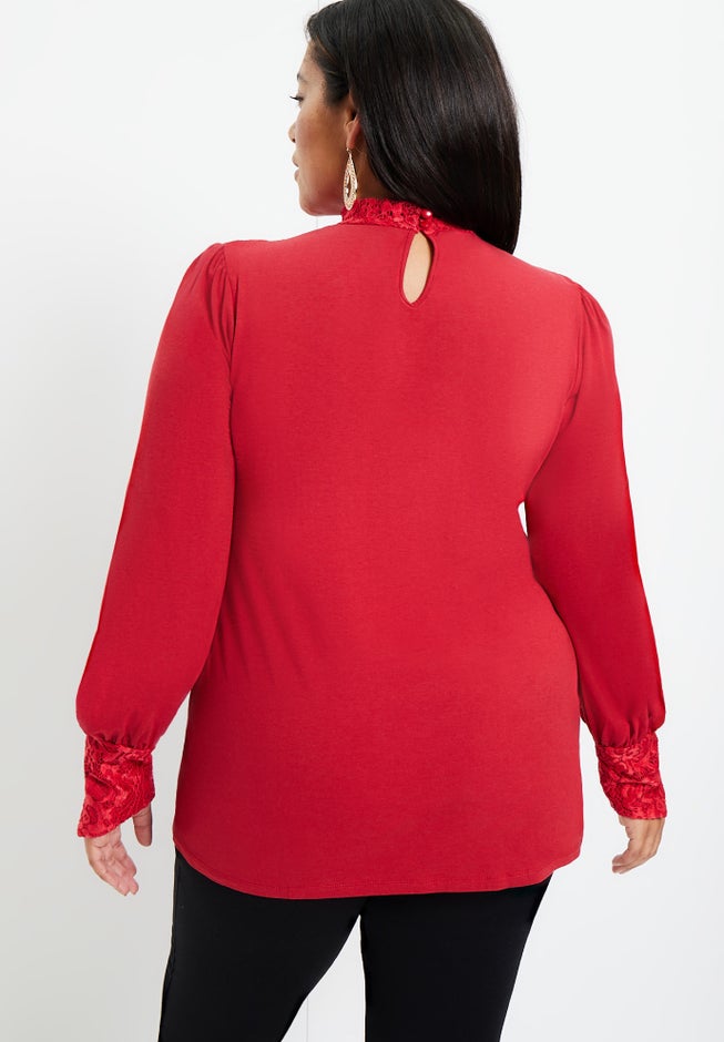 Lace Yoke Mockneck Top image number null