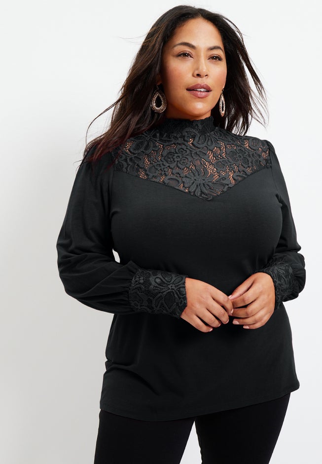 Lace Yoke Mockneck Top image number null